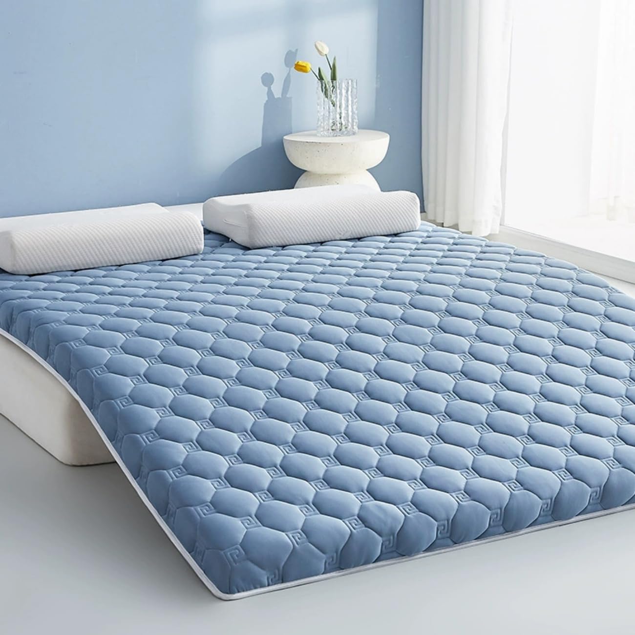 Materasso Futon Giapponese da Pavimento Singolo Materasso 5cm per Casa Campeggio Divano Dormitorio Japanese Futon Floor Mattress Cuscino Letto (Blu,60x120 cm)