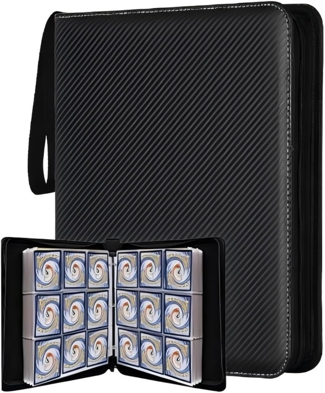Trading Card Binder with 900 Pockets, Zipper Closure, Card Collection Album with Sleeves (Black-900 Pockets)