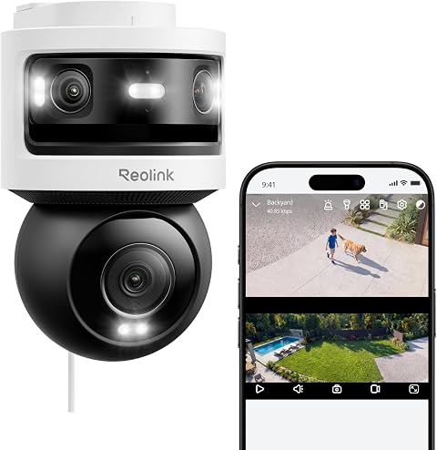 Reolink Überwachungskamera Aussen, 10MP+8MP Dreifachobjektiv, OMVI 3i WiFi | 10MP 180° Panorama & 4K PT, SyncTrack & Auto-Tracking, 2,4&5GHz Wi-Fi 6, WLAN Kamera Outdoor, KI-Videosuche, 24/7 Aufnahme