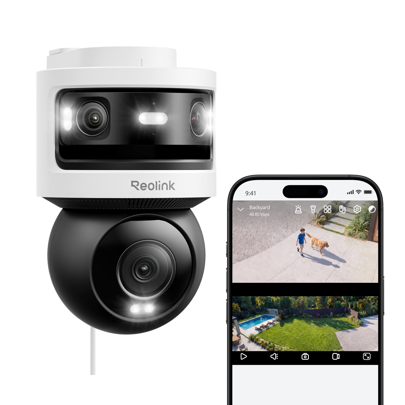 Reolink OMVI 3i WiFi, Telecamera Wi-Fi Esterno 10MP+8MP, Tripla Lente | Pan-Tilt a Visione di 360°, SyncTrack e Auto Tracking, Wi-Fi 6 Dual Band, AI Video Search Locale, Senza Canone Mensile