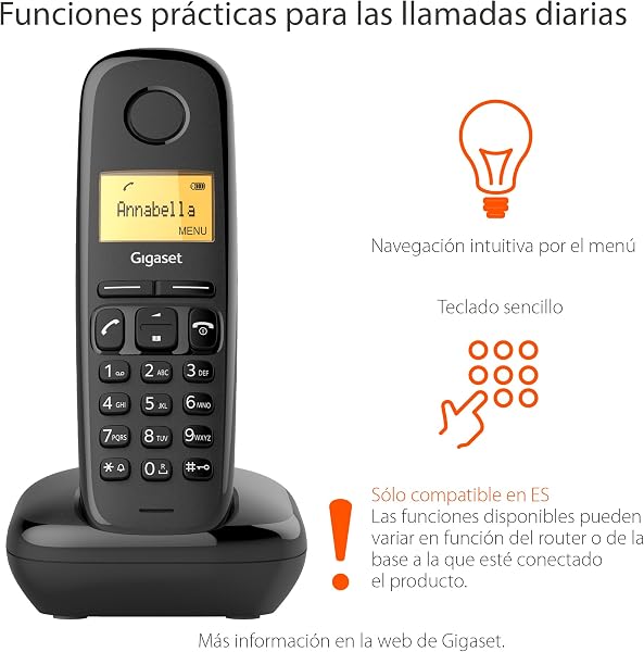 Gigaset A170 - Teléfono DECT inalámbrico - Pantalla Gráfica Iluminada - Fácil de Usar - Instalación Sencilla, Color Negro [Versión Española] - 2
