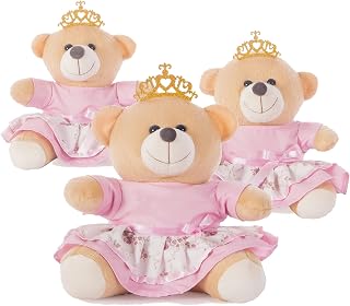 Trio de Ursos Ursinhos para Nicho Decoração Menina Ursinhas Princesa Floral Rosa Ursinha Realeza Quarto Rosa Princesa Coroa