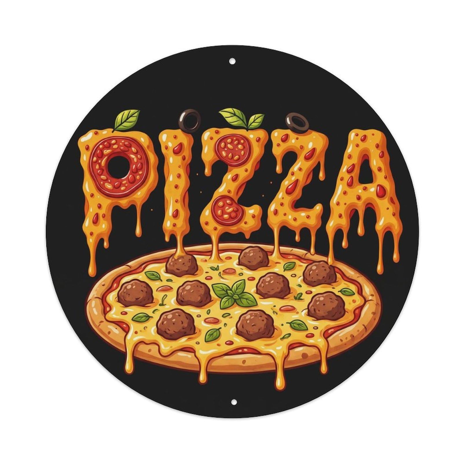 Cwbufd Vintage Style Vintage Pizza Slice Meatball Oregano Vintage Metal Tin Sign Plaque Wall Decor For Cafe, Club Bar, Office, Garden Metal Poster 8X8inch