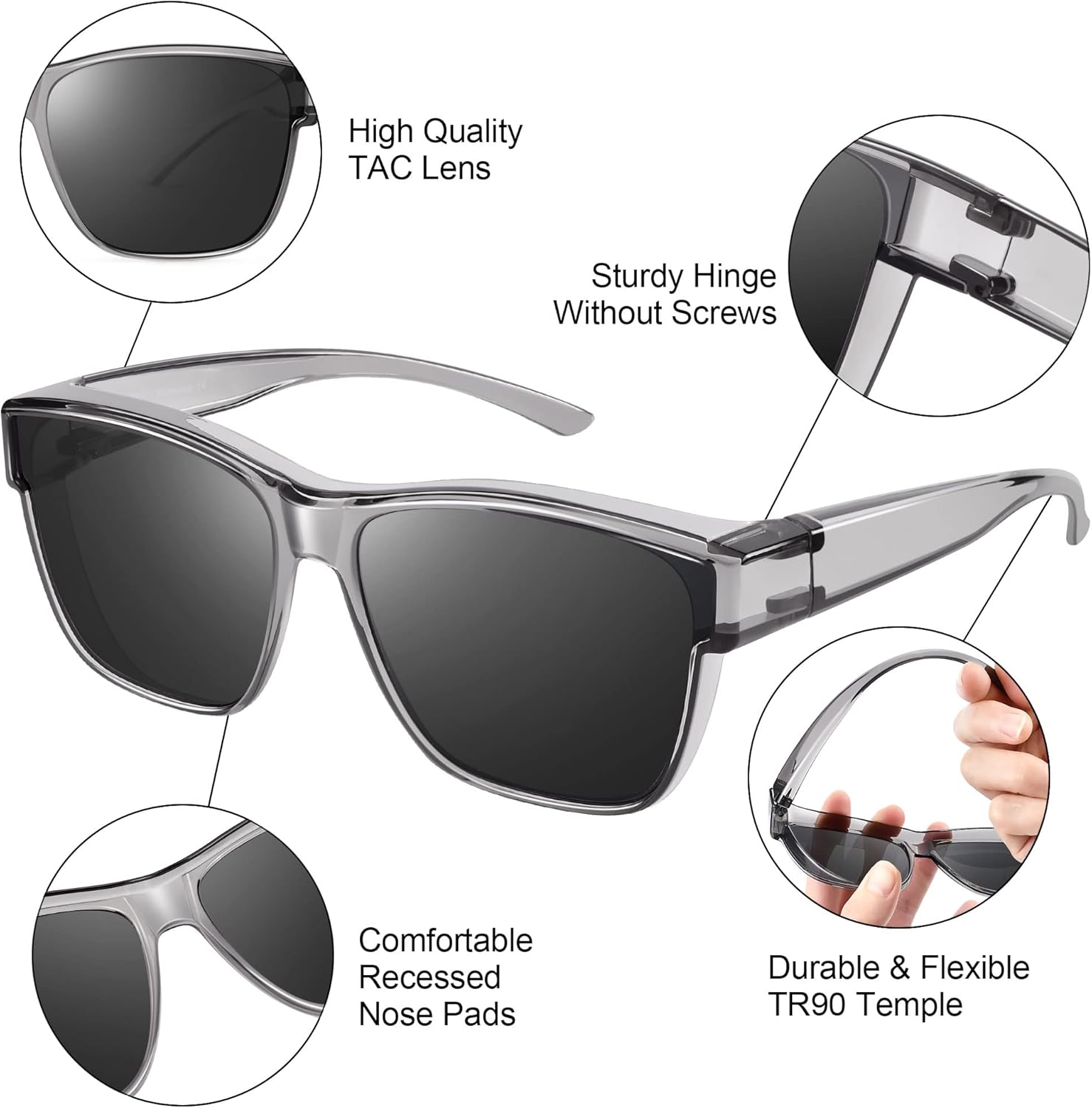 URUMQI Polarized Sunglasses Fit Over Glasses for Men Women, Oversized Square Shades UV400 Protection