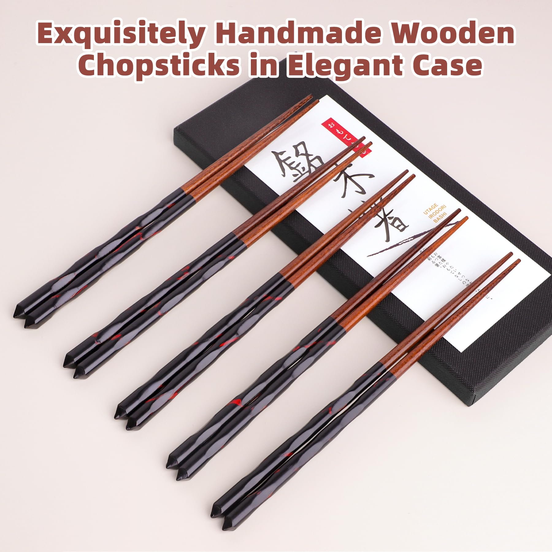 antner palillos de madera natural tallada a mano con palillos (reutilizable, 5 pares
