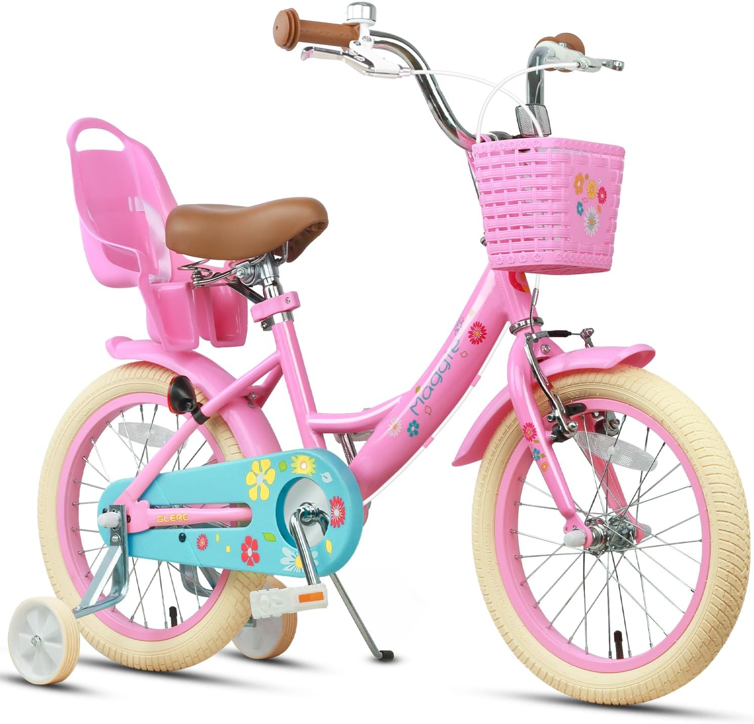 16 Inch Kids Bike for 4 5 6 7 Years Old Little Girls Cute Bicycles with Basket Stabilisers and Bell,Pink