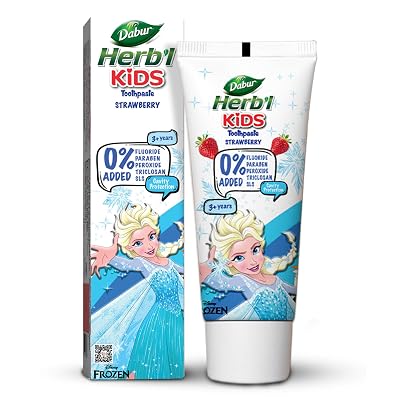DABUR Herb'l Kids Elsa Frozen Toothpaste|3+ Years|Strawberry Flavour|80g|No added chemicals|Cavity protection|Fights ger