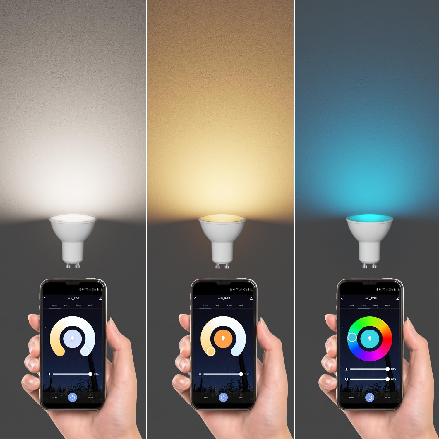 ledscom.de Lot de 3 projecteurs de jardin à LED DUK anthracite avec piquet pour l'extérieur, IP65, avec ampoule LED GU10 RGBW pour maison connectée incluse (5,5 W, 473 lm)
