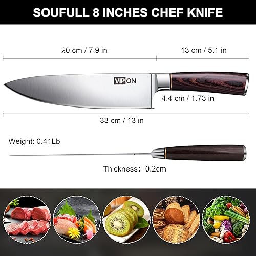 Miniatura 4 de soufull 8-Inch, cuchillo de chef VG 10Acero Inoxidable Japonés Gyutou cuchillo con mango ergonómico