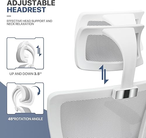 Miniatura 4 de MoNiBloom Silla de oficina ergonómica con respaldo alto, silla giratoria con reposacabezas y brazos ajustables, soporte lumbar y función de