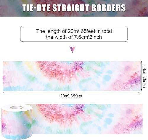 Miniatura 2 de Zonon Borde para tablón de anuncios para el aula, 65 pies, bordes rectos, decoración para el aula o la escuela del hogar (teñido anudado)