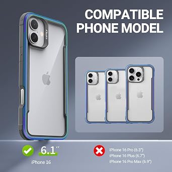 RAPTIC Shield for iPhone 16 Case, [for 2024 Capture Button Shockproof Protective Clear Case], Military Grade 13ft Drop Tested, Durable Aluminum Frame, Anti-Yellowing Case, 6.1 inch, Iridescent