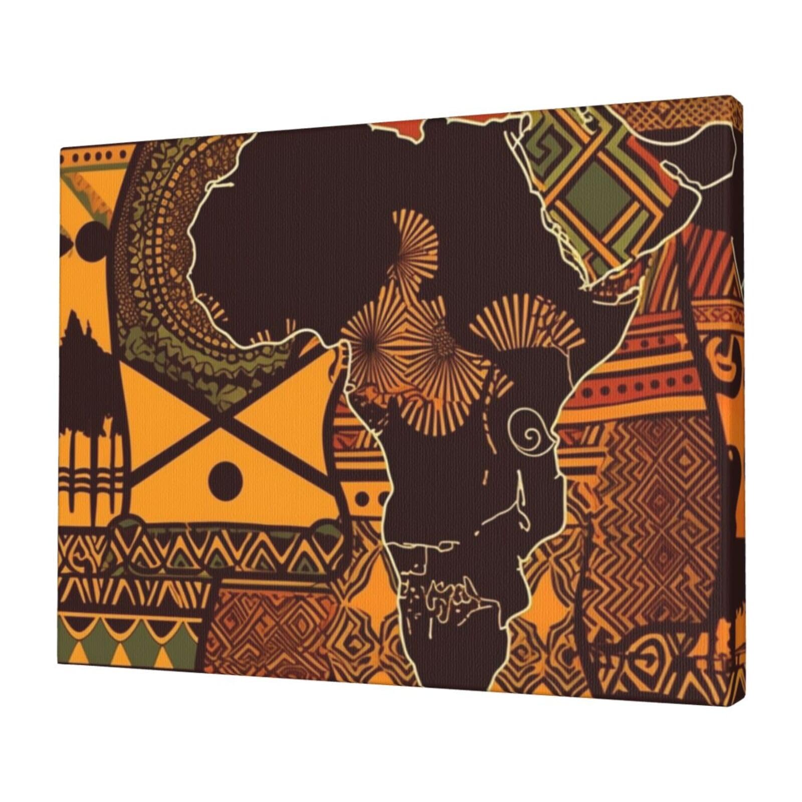 KLOPH African Map Ethnic Pattern Canvas Wall Art for Living Room 12"x16" Modern Artwork Painting for Bathroom Hanging Canvas Prints Aesthetic Wallart for Bedroom Kitchen Office Wall Decor