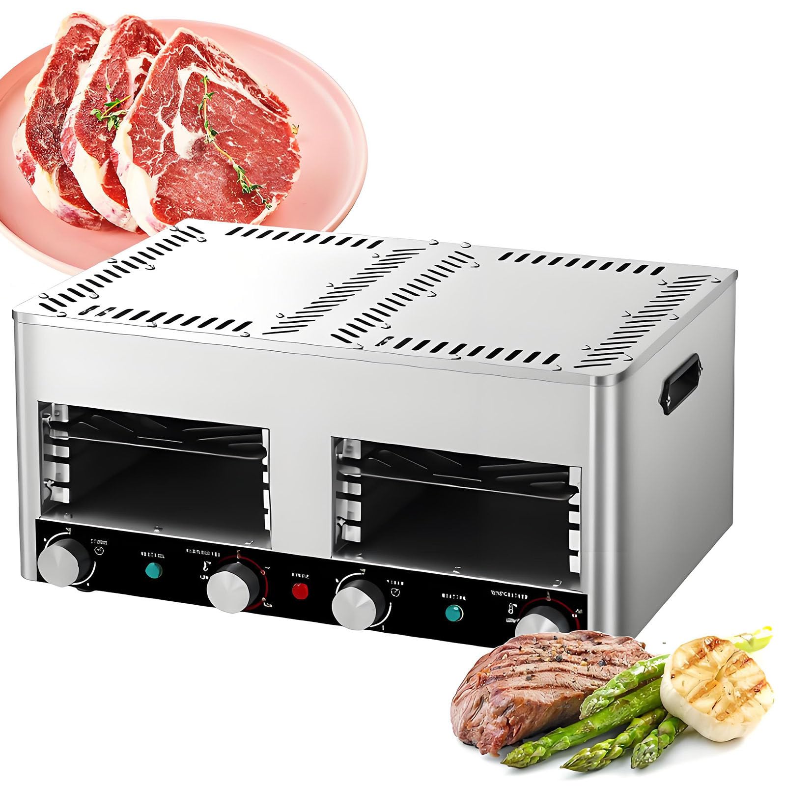 LJCSSD Smokeless In-frared Electric Broiler for Indoor Use, Fits on Kitchen Counter, Comes with Broiler Tray and Grill, 800℃ Commercial Steak Stove for Cooking Steak, Pork,Chicken, Vegetables B
