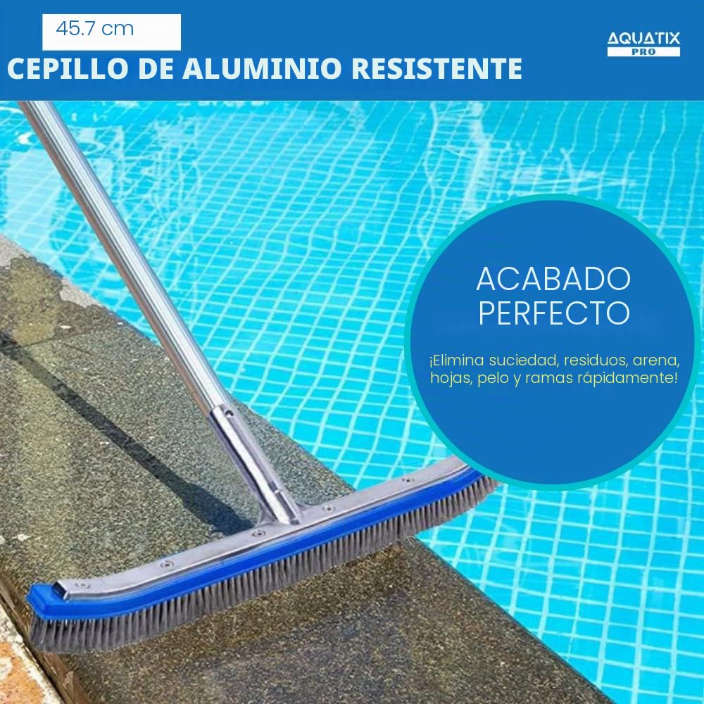 Aquatix Pro Cepillo de Limpieza de Piscina de Aluminio 18 Pulgadas con cerdas de Acero Inoxidable y Clips EZ, Estos cepillos Resistentes limpian Paredes, Azulejos y Suelos sin