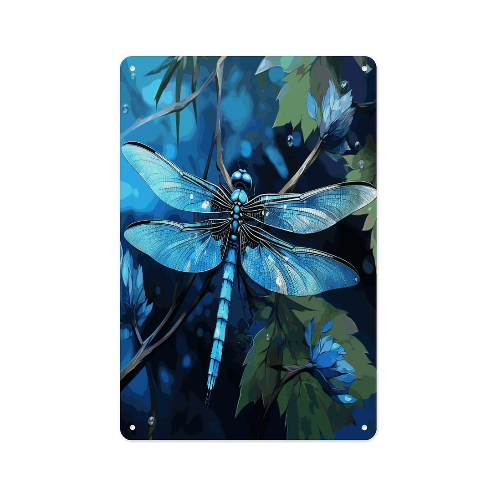 Fekiloot Style Art Blue Dragonfly Wall Decor Metal Signs Tin Signs Poster