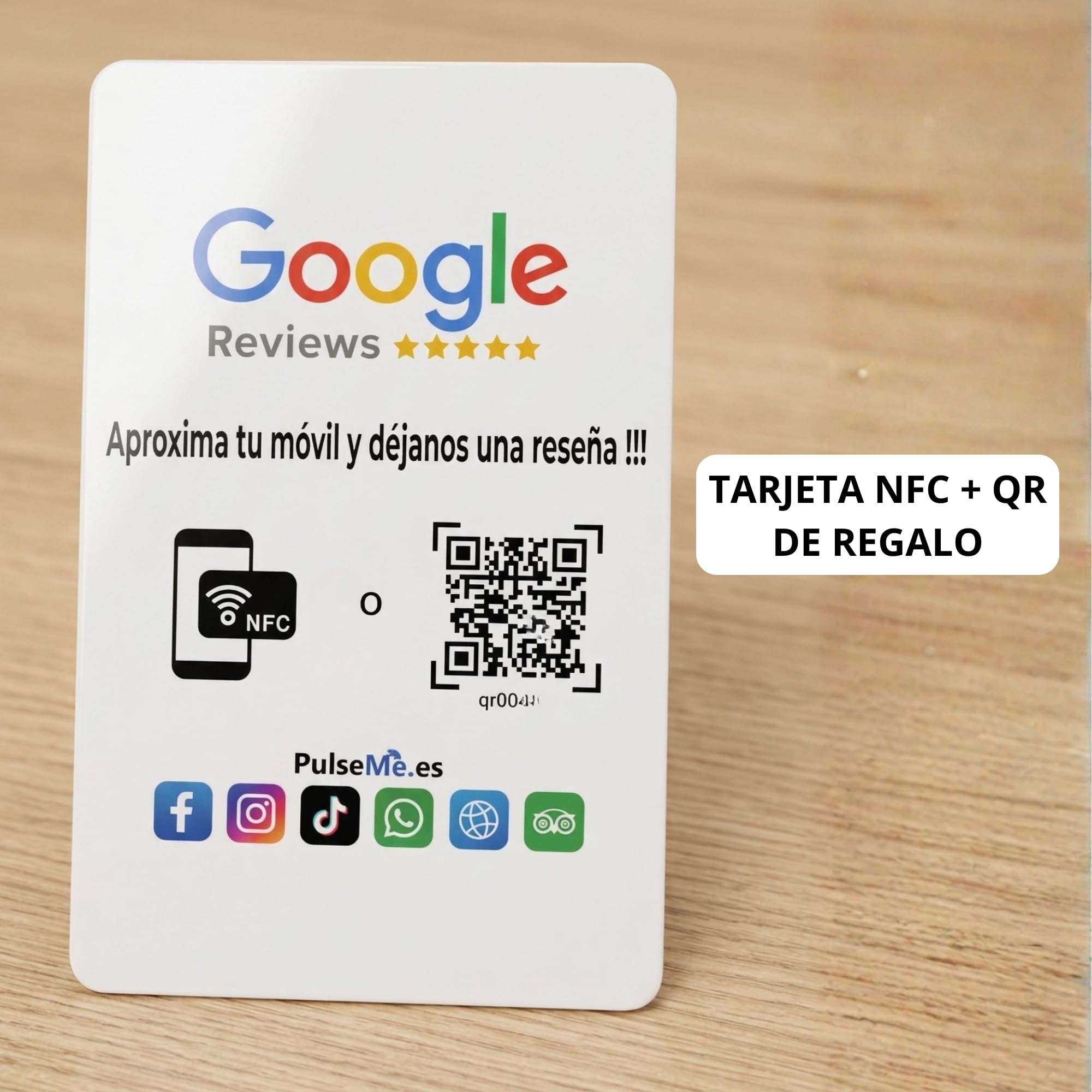 Placa NFC + QR Todo-en-Uno:Conecta tus Redes Sociales y dispara tus Reseñas |Mini Web Incluida|Filtro AntiNegativas|Sin Cuotas|Ideal Hostelería, Comercios (1 Acrilico en Castellano)