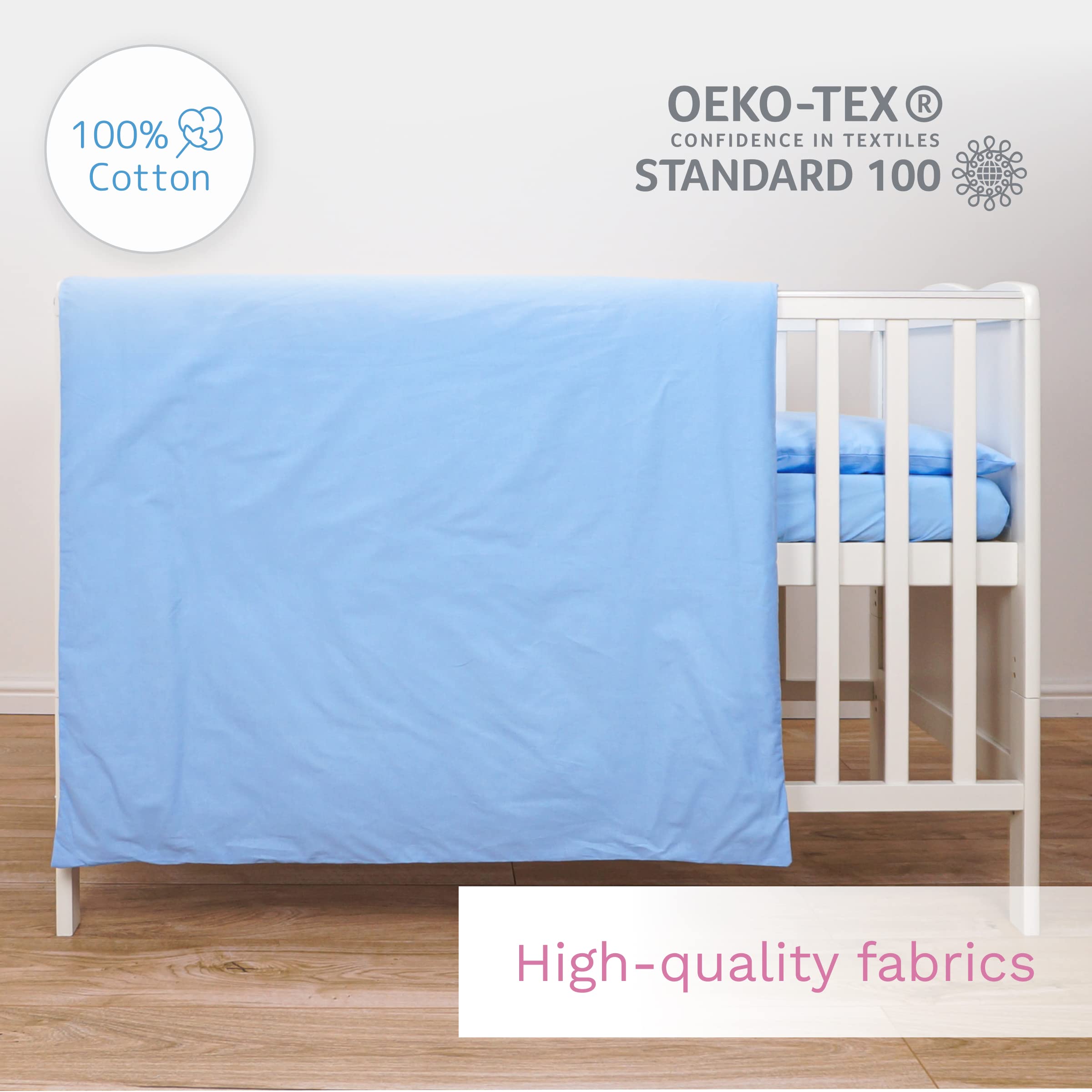 Baby Comfort 5 Piece Toddler Bedding Duvet Pillow with Covers & Jersey Sheet fits 95x65cm Travel Cot 12M+ (Blue) — view 7