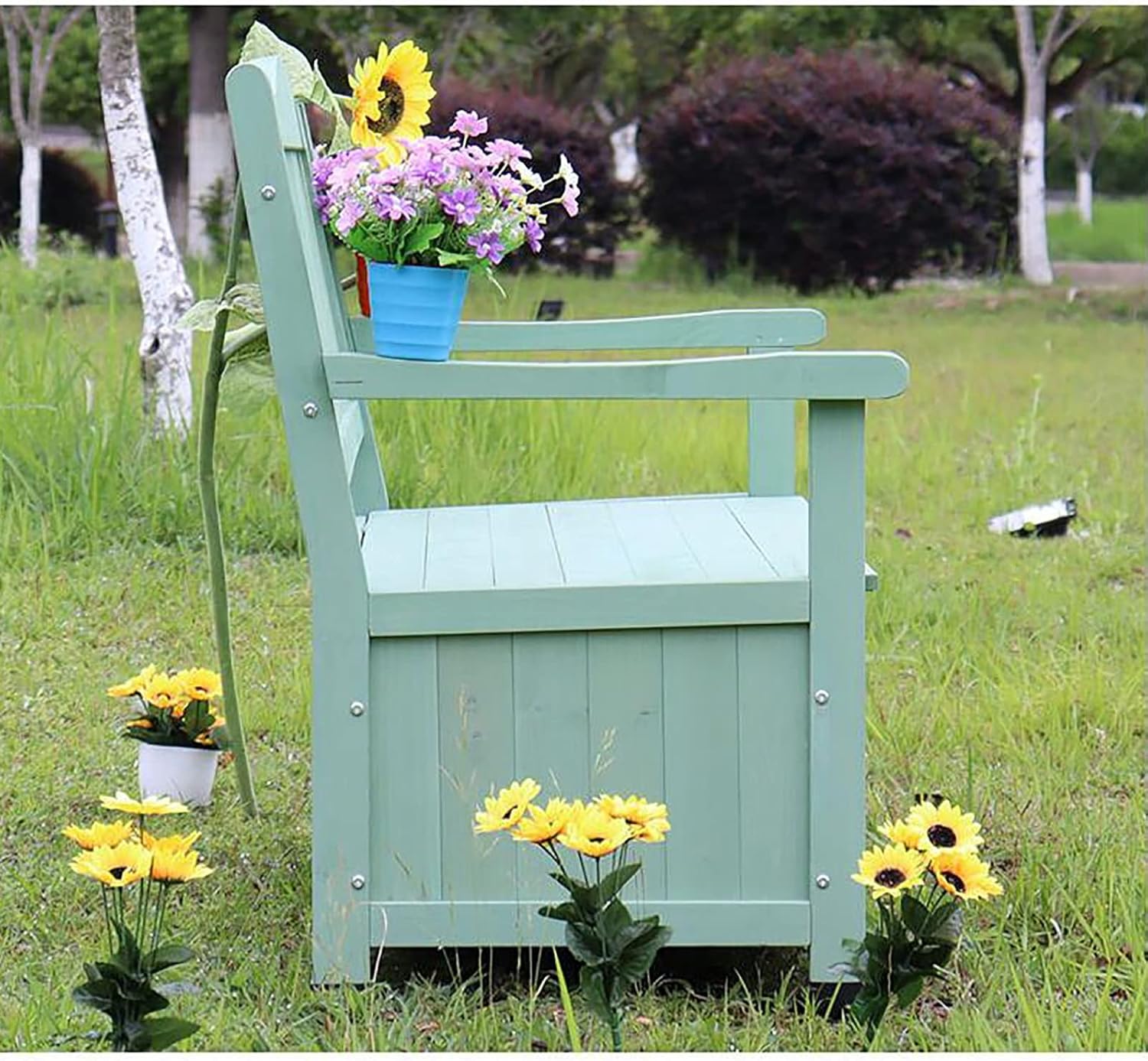 Outdoor Storage Bench, Patio Storage Box, with Armrests and Backrests, Garden Furniture, Weatherproof Bench, for Garden, Home, Patio, Pools(Yellow)