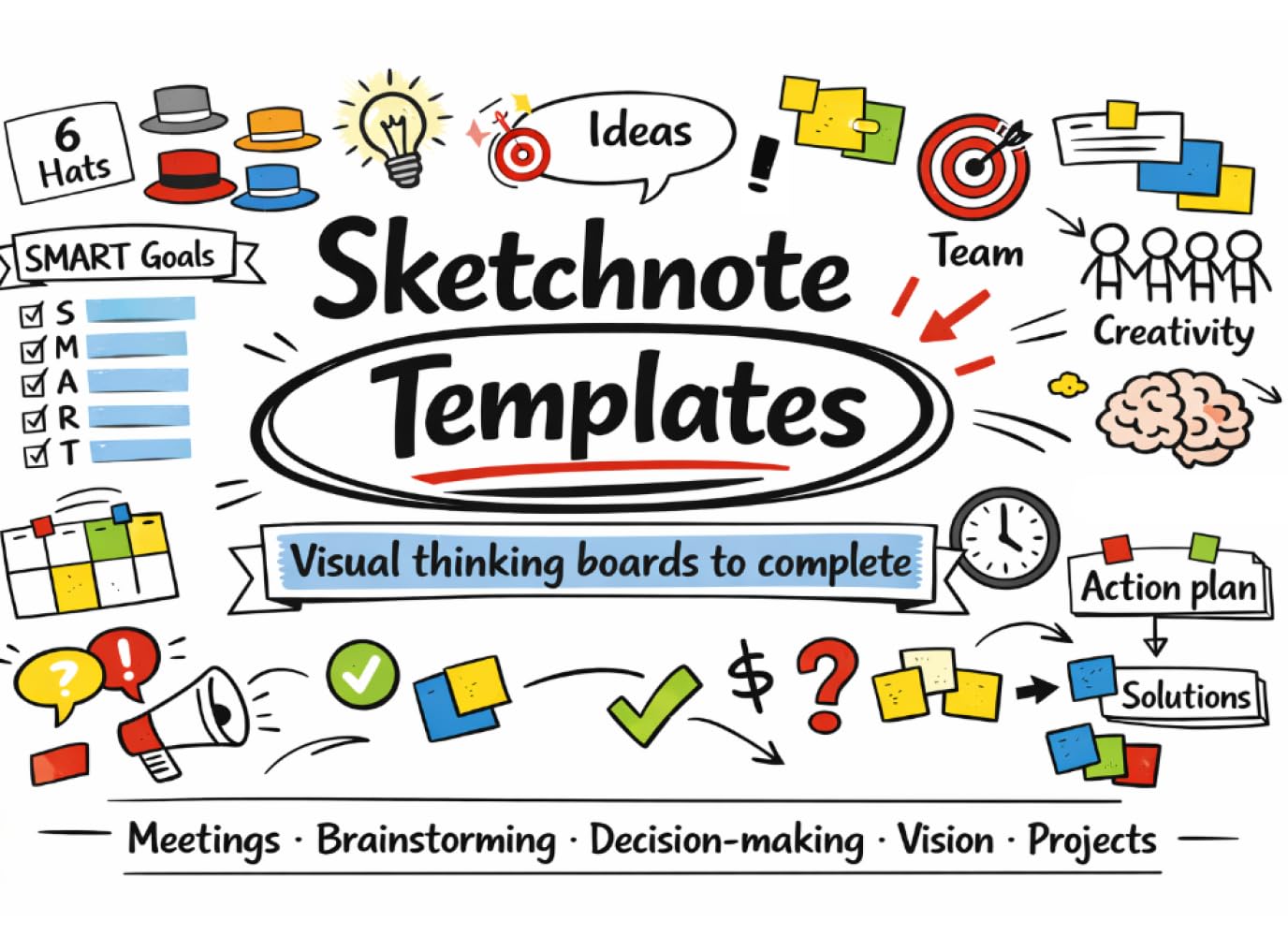 Sketchnote templates - Visual thinking boards to complete: Doodles for business