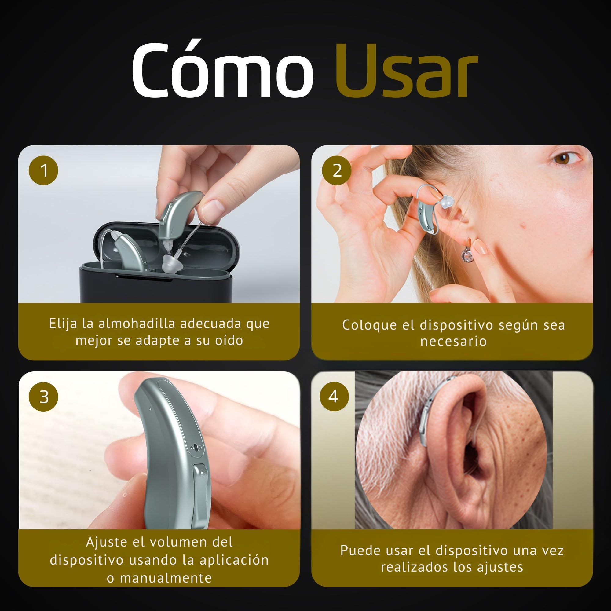Amplificador Auditivo Recargable - Amplificador de Sonido para Mayores Inalámbrico con Bluetooth para Llamadas y Música y APP Móvil, 16 Canales de Nueva Generación, Invisible, Manual y APP en Español