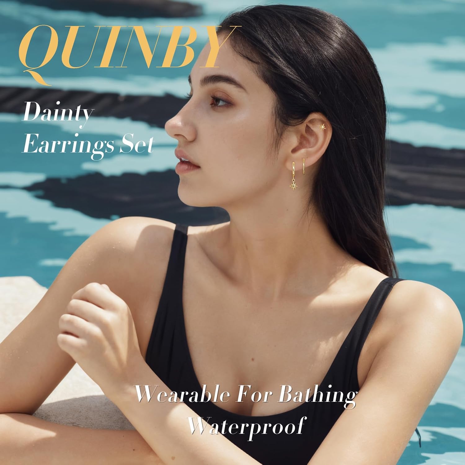 QUINBY Gold Earrings Dangle Set For Women,14k Dainty Earring Stacks Gold,Huggie Dangle Stacked Earrings Pack,Cartilage Earring Sets For Multiple Piercing,Gift For Women Mother'S Day Birthday - Image 6