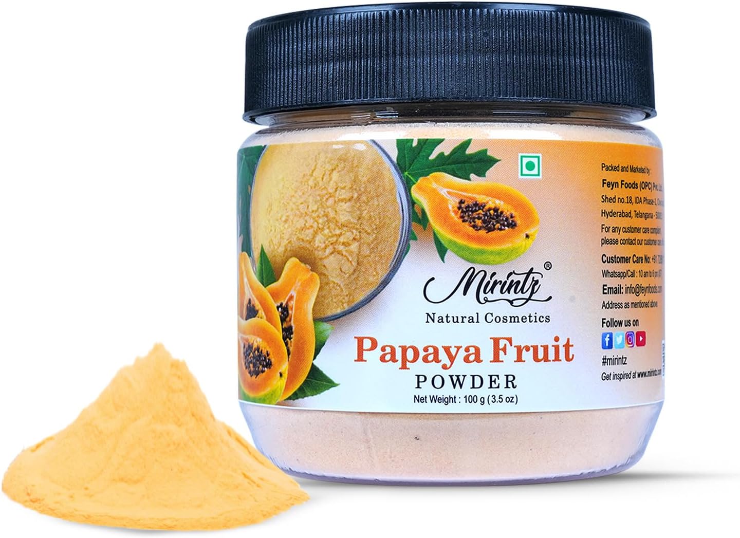 100% Natural Papaya Powder for Skincare | (100 gms) Herbal Natural Fruit Powder for Cosmetics - Face & Skin | Dried Papaya Powder Mix for Papaya Cream | Fruit Fresh Powder for Glowing Skin