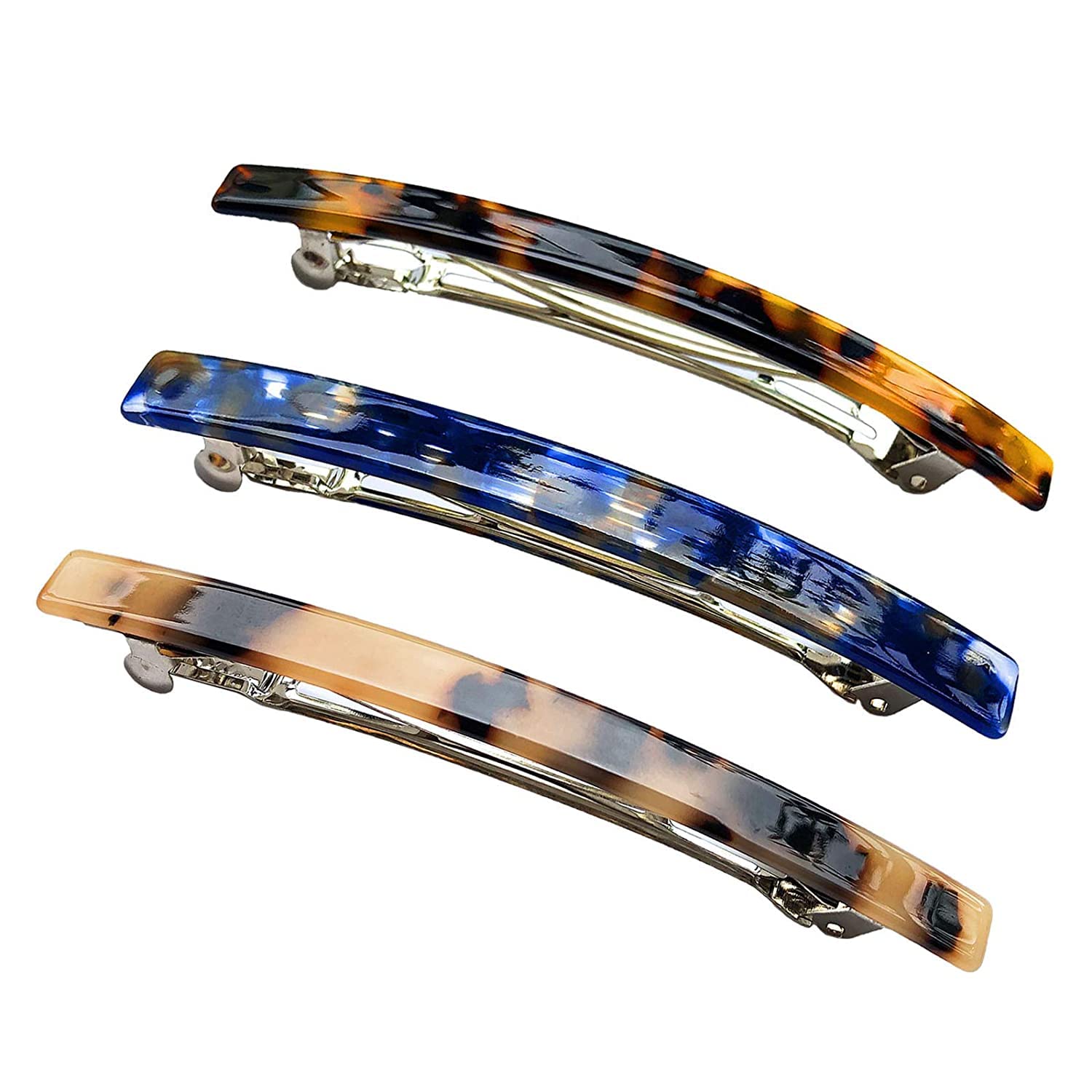 3PCS Long French Barrettes for Women Simple Classic Acrylic Resin Hair Clips Tortoise Shell Skinny Large 4 inch No-slip Grip Automatic Clasp Clamp Hair Accessories for Women Girls-image-9