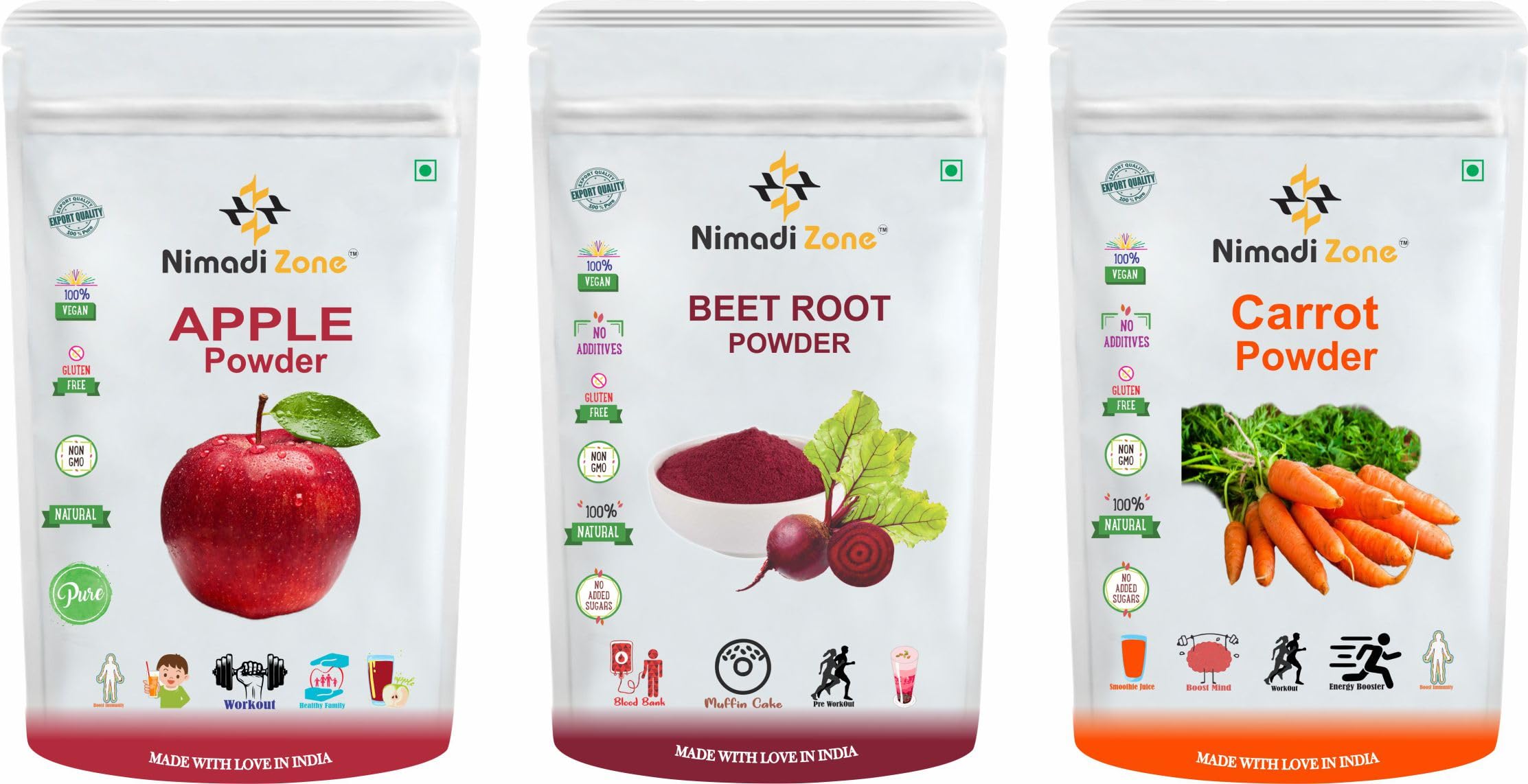 Nimadi Zone Pack of 3 Apple Powder, Beet Root and Carrot (500 GM Each) Super Sever Combo Pack = 1500 GM by Nimadi Zone-image-3