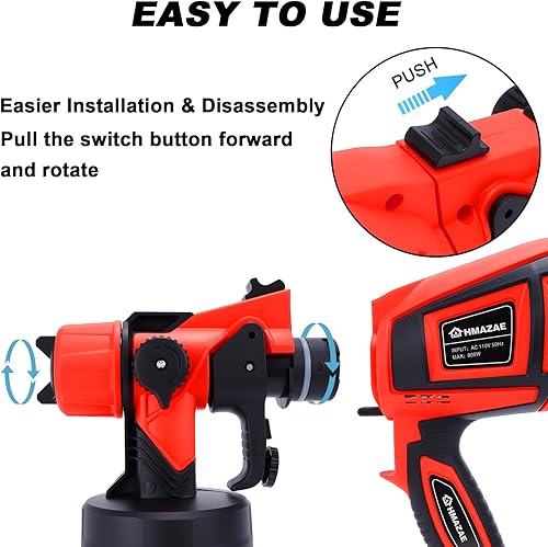 Miniatura 5 de Pulverizador de pintura, pistola eléctrica HVLP de 800 W con juntas de limpiezasoplado, 3 boquillas de 3 patrones y recipiente de 47.3 fl oz,