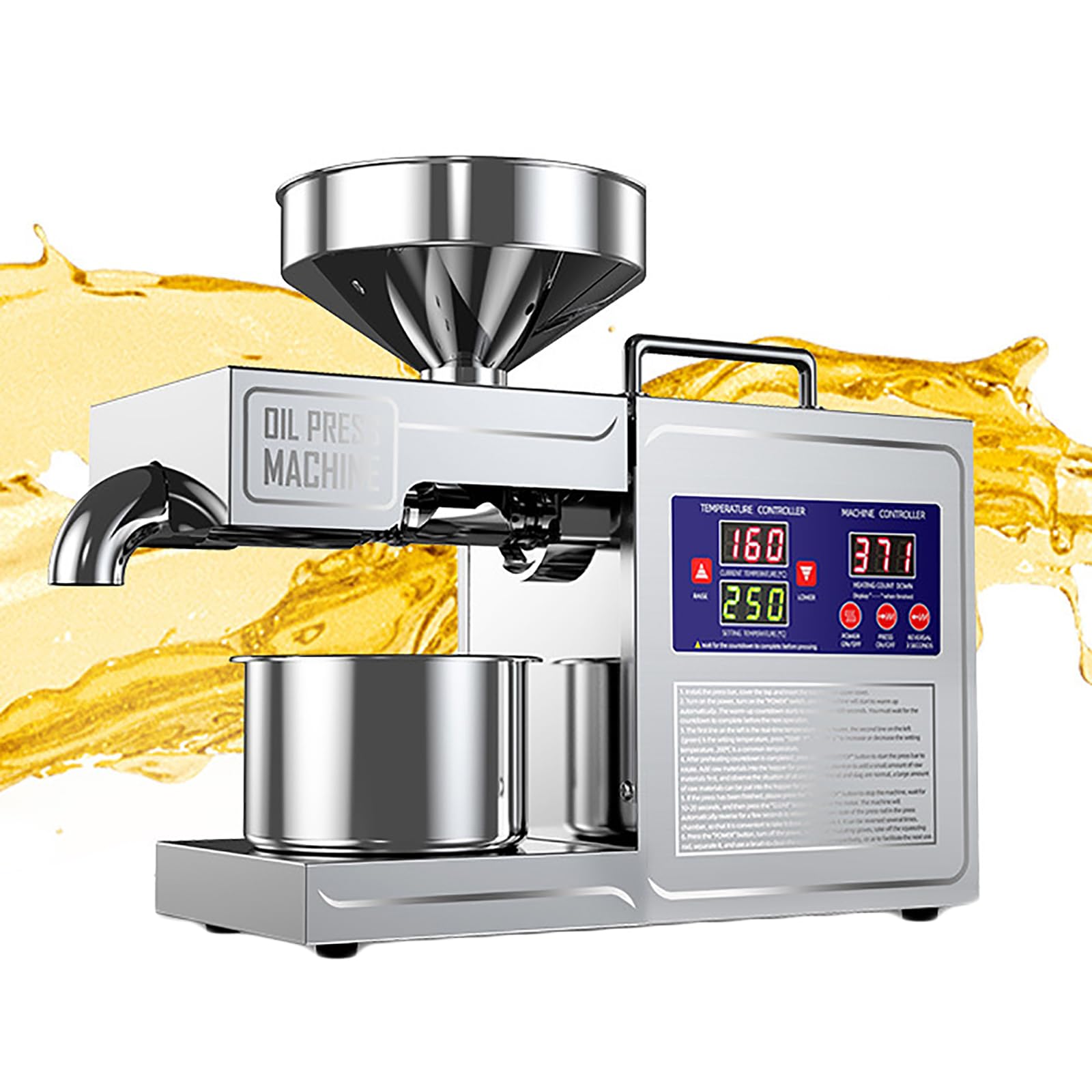 Eoweiot Electric Seed Oil Maker, Commercial Automatic Oil Press Machine with Cold/Hot Press Modes, Temp 40-230℃ Adjustable