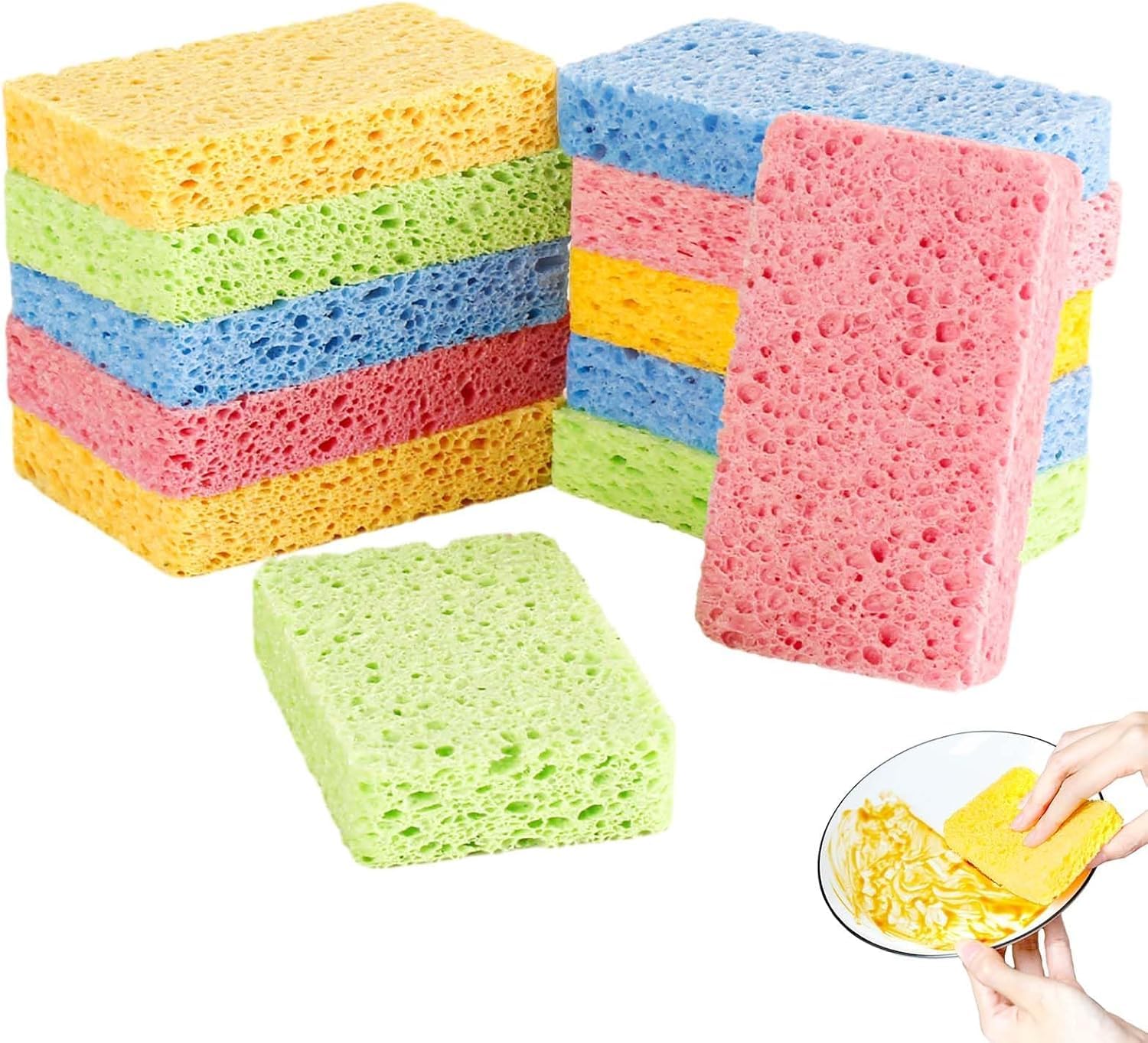 STARFLYER 2 PCS Cleaning Scrub Sponges Washing Up Cleaning Sponges Kitchen Sponges Cellulose Sponges Sponge Colourful Cellulose Natural Dish Sponge Dish Sponge Kitchen Sponges Multicolor.-image-49