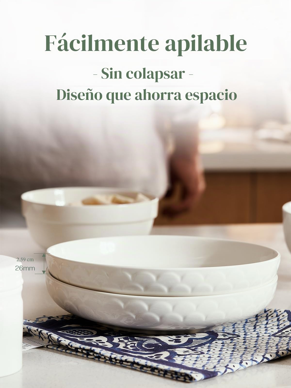 DOWAN Plato de Pastas, Plato para Ensalada de Porcelana, Ensaladera Ceramica, Tazones Desayuno Grandes, Cuencos de Servir, Cuencos Sopa, Bowls Cocina, Apto para Lavavajillas, Microondas-Φ 25cm/1400ml