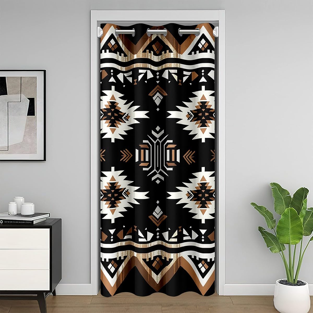 jejeloiu Black Southwestern Aztec Door Curtain for Doorway Privacy 34"x80" Bohemian Boho Closet Cover Geometric Exotic Wild Western Tribal Room