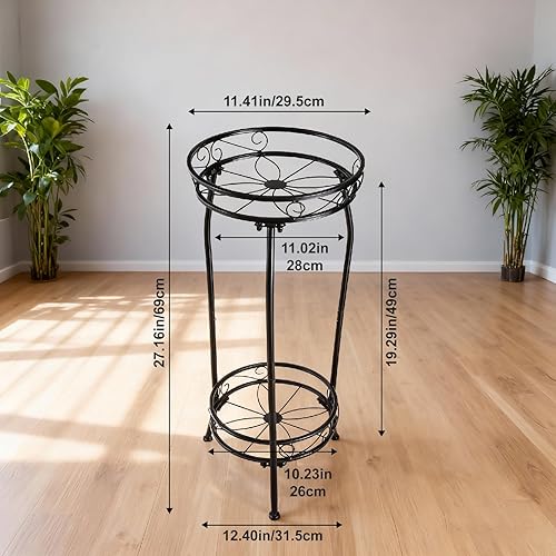 Miniatura 2 de Soporte para plantas de interior con diseño de metal de 2 niveles, 27.17 pulgadas de altura para colocación de esquinas, estante para macetas para
