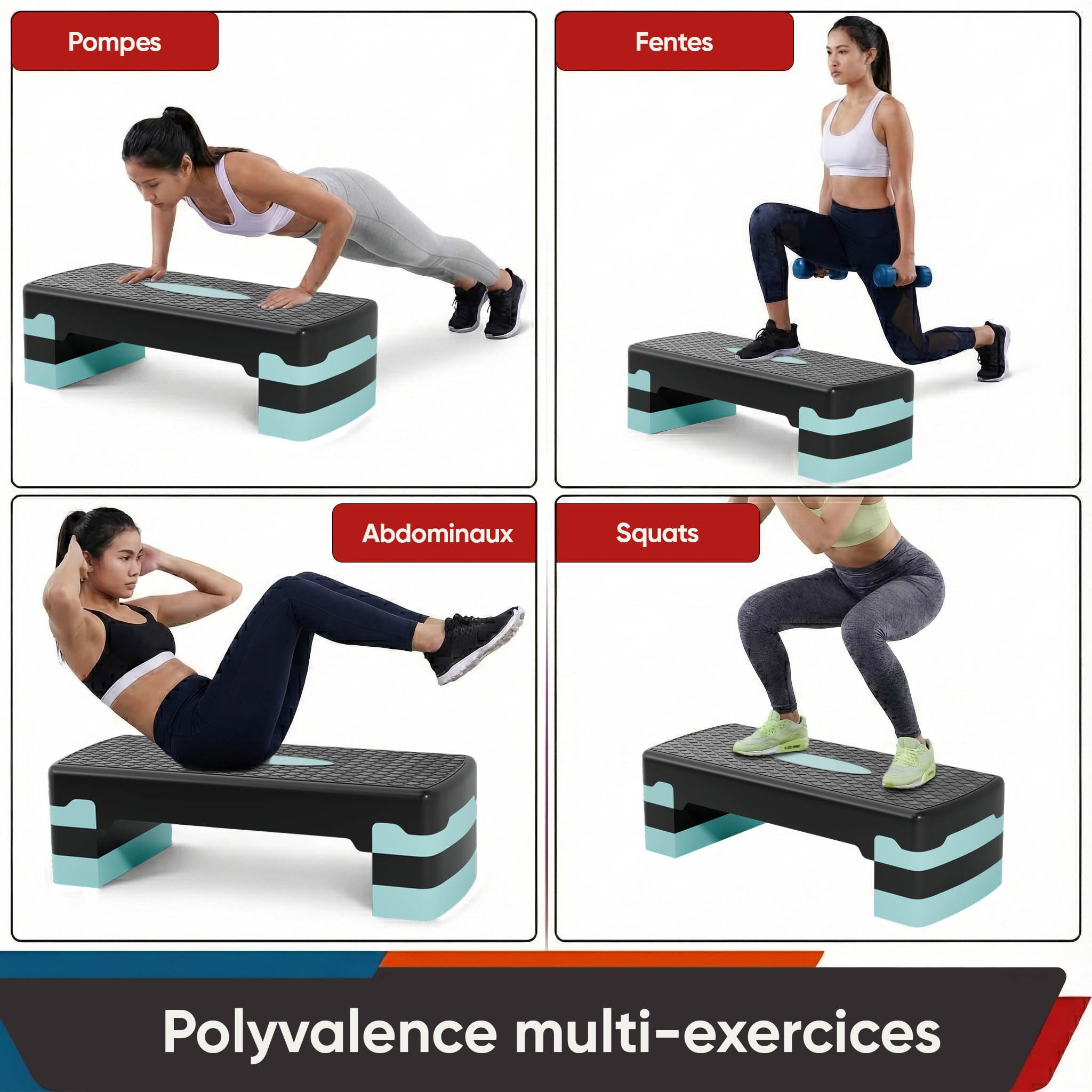 Ultrasport Step Aérobic I Antidérapant, Réglable sur 3 Niveaux I Stepper Fitness Appartement, Stepboard, Sport Stepbench 68 x 28 cm, Bleu