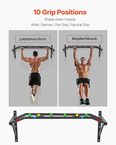 Miniatura 3 de VEVOR Pull Up Bar, Multi-Grip Wall Mounted Pull Ups, 50 in Width Multifunctional Chin Up Training Station, Heavy Duty Steel Upper Body Workout Bars
