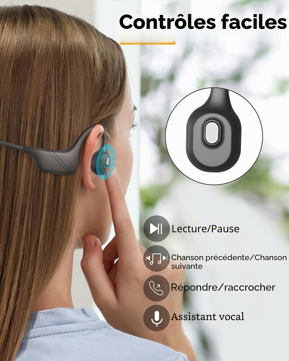 Casque Conduction osseuse Bluetooth 5.3 avec Micro, Appairage multipoint
