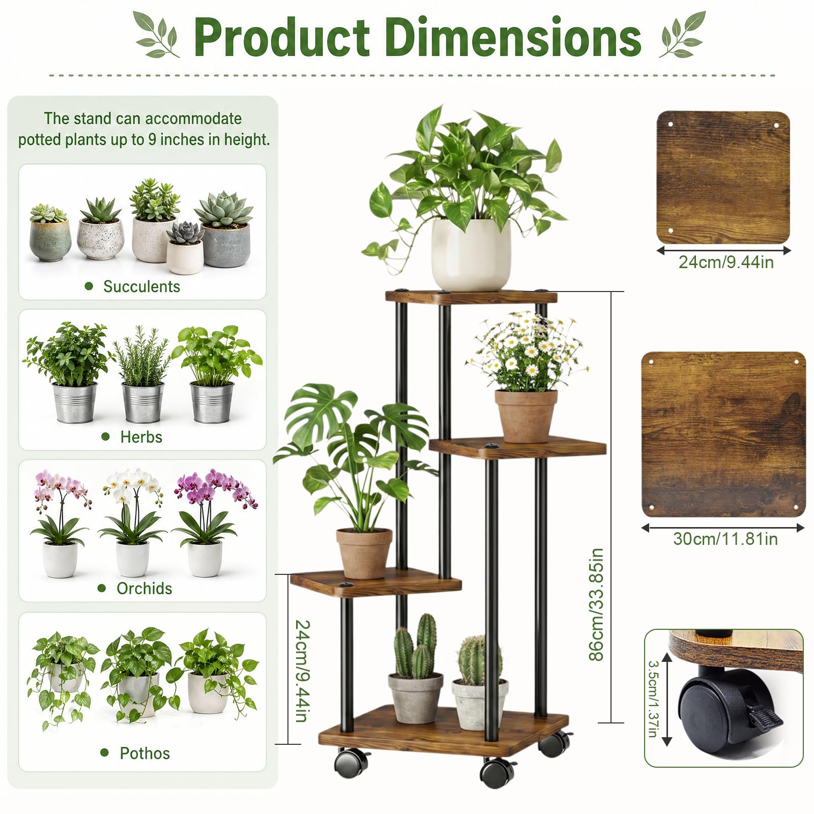 Support Plantes Intérieur À 5 Niveaux à roulettes, Porte Plante Intérieur, Étagère Plante En Métal Brun pour Intérieur Salon Jardin Extérieur, Marron (Sans Plantes)