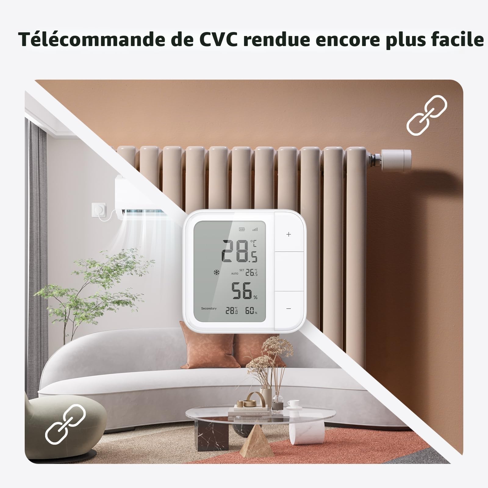Aqara Thermostat de Pièce sans Fil W100, Thread/Zigbee, Surveillance de la Température & l'humidité, Contrôle à Distance HVAC, 3 Boutons Personnalisables, Matter, Compatible Apple Home, Alexa, Google