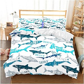 Shark Fish Print Kids Duvet Cover Set Full Bedding Cover Set Boys Girls Duvet Comforter Cover Set Luxury Soft Full Duvet Cover Set for Children Teens