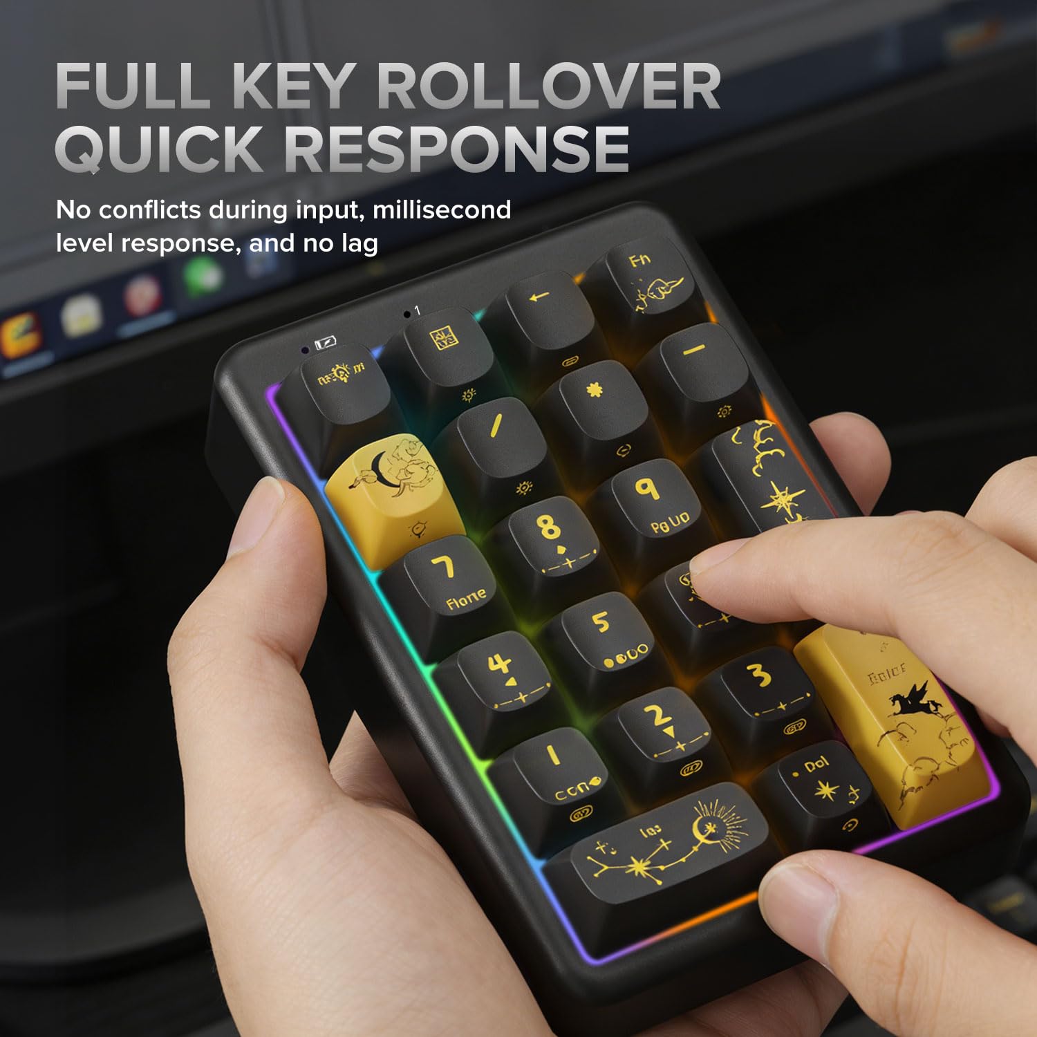 NumberPad, 21 tasti hotswappable, tastiera numerica wireless Bluetooth 5.0/2.4G/Type-C, tastiera numerica ricaricabile, struttura guarnizione RGB, tastiera meccanica con copritasti in PBT, per PC