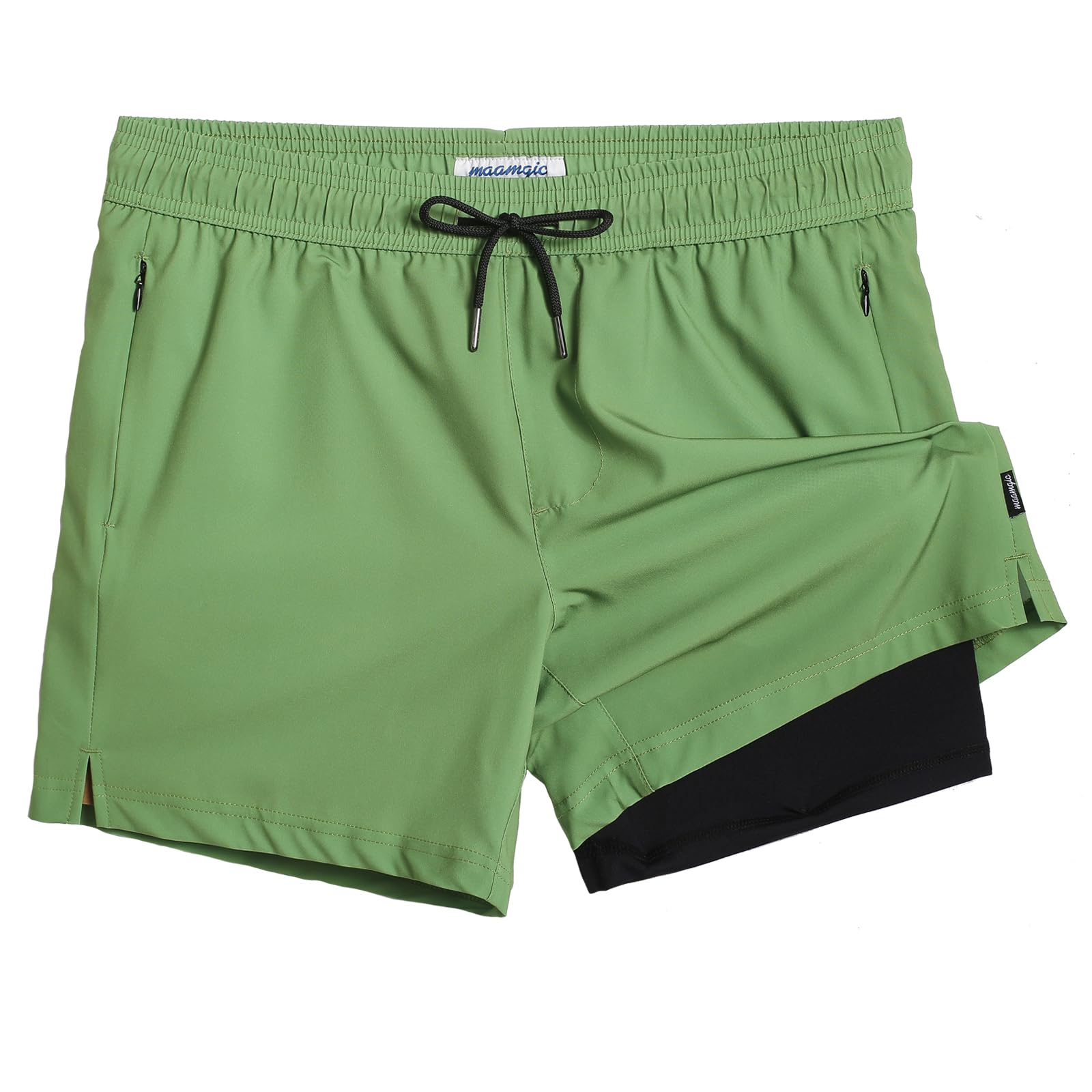 MaaMgic Herren Badehose mit Kompression Badeshorts 2 in 1|14cm Innenlänge Schnelltrocknend lässige Swim Shorts Kurz Boardshorts mit Innenhose Reißverschlusstasche XS-XXL
