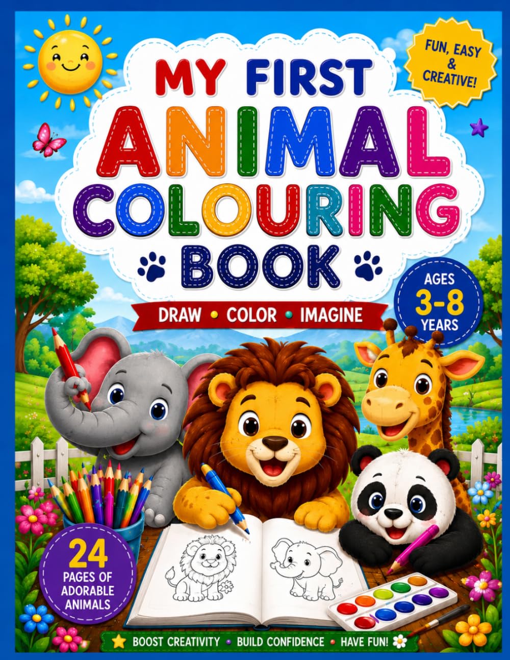 My first animal colouring book: Draw, Colour , Imagine