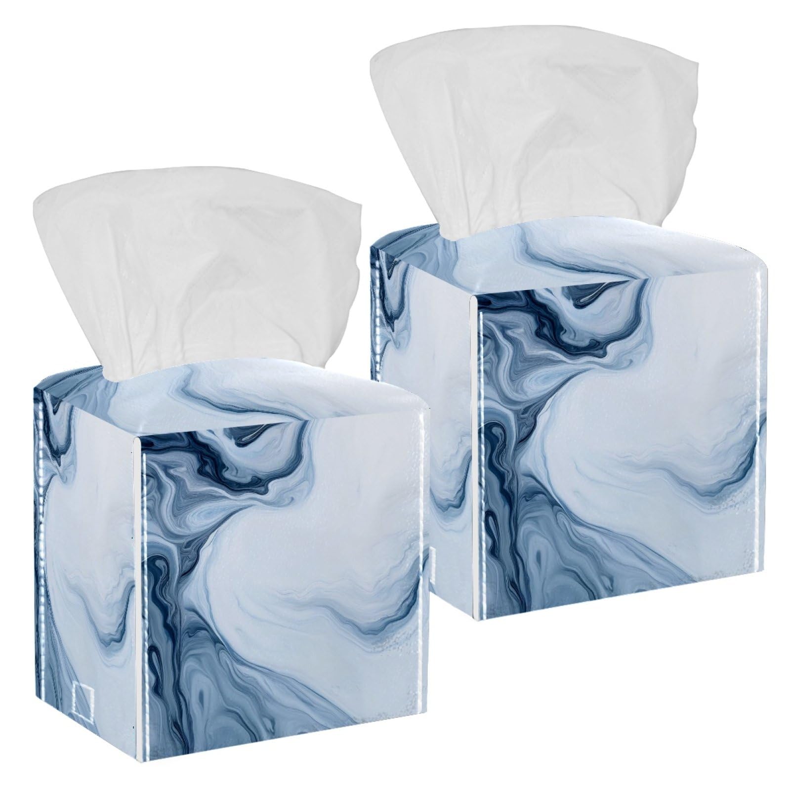 Marble Texture Tissue Box Cover, 2 Pack PU Leather Square Facial Tissue Dispenser Box holder for Home Office Car