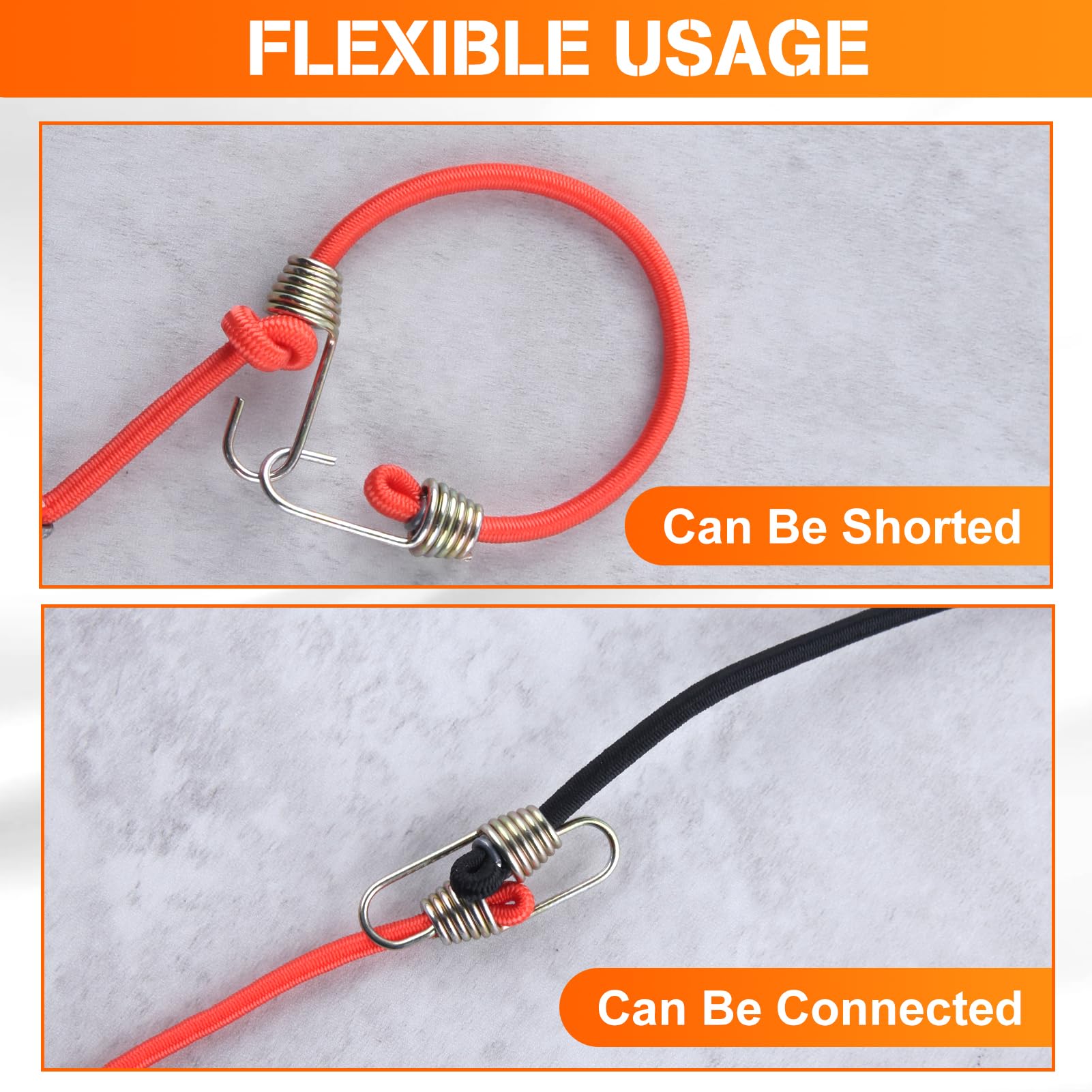LEONTOOL 30 Packs Small Bungee Cords with Hooks 10" Heavy Duty Rubber Elastic Mini Bungee Cords Short Straps for Outdoor Camping Cargo Luggage Tents Tarps Bikes Car RVs - Image 3