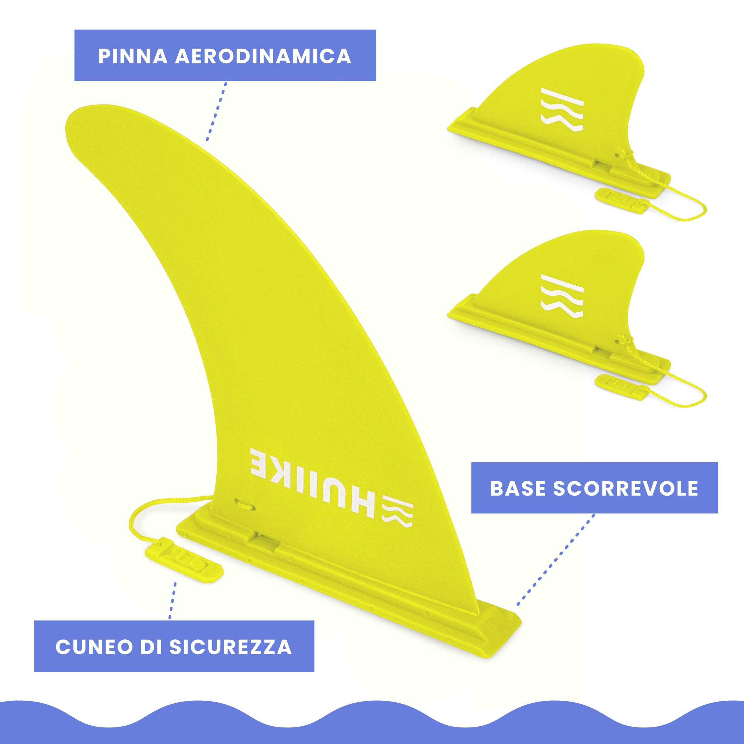 HUIIKE Pinna SUP Gonfiabile Confezione da 3 Rimovibile Pinna per SUP Aerodinamica con Blocco di Sicurezza | Accessori Stand Up Paddle | Deriva Tavola Gonfiabile | Fins per Tavola, Canoa, Kayak