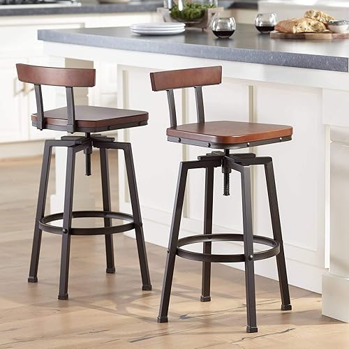 Roark Bronze Metal Swivel Bar Stools Set of 2 Dark