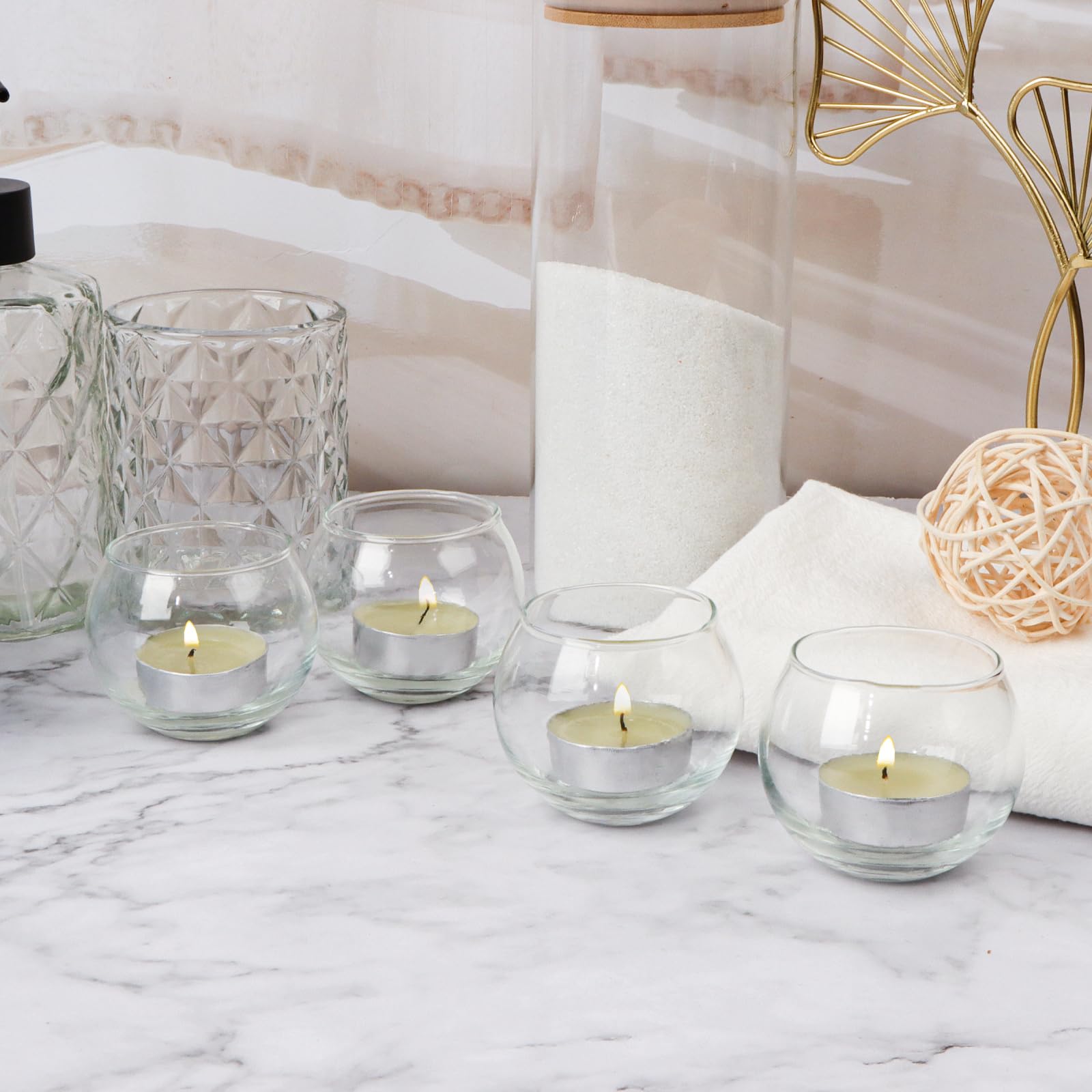 12 pezzi di portacandele in vetro trasparente per lumini, portacandele rotondi per candele votive, piccoli portacandele a ciotola in bulk per centrotavola da matrimonio, decorazione per la casa