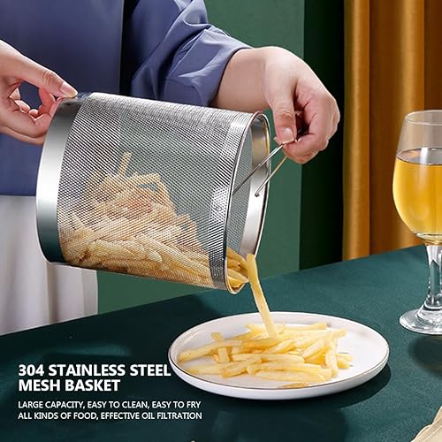 Miniatura 7 de Freidora con tapa y cesta Vaporizador de espárragos de acero inoxidable 2 en 1 olla con vapor de malla para papas fritas, pollo, cocinar verduras